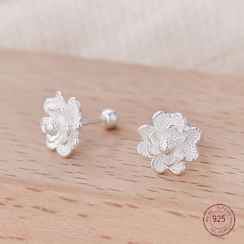 925 Sterling Silver Flower Plant Stud Earrings for Girls Simple Small Korean Fashion New In Earring Office Lady Piercing Jewelry