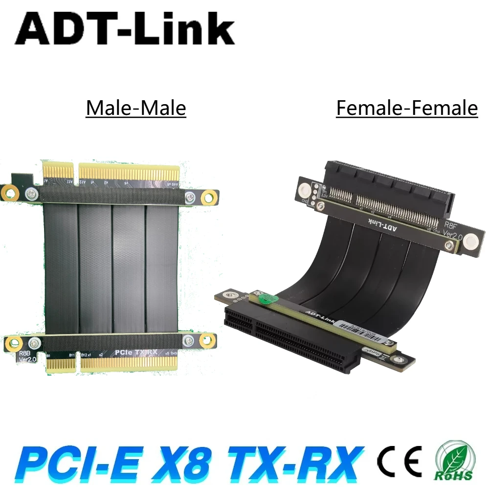 

R88FF PCI-E 3.0 x8 к x8 Удлинительный кабель «мама-мама» сигнала RX к TX Прямой гибкий удлинитель Переходники 8X Сервер графического процессора