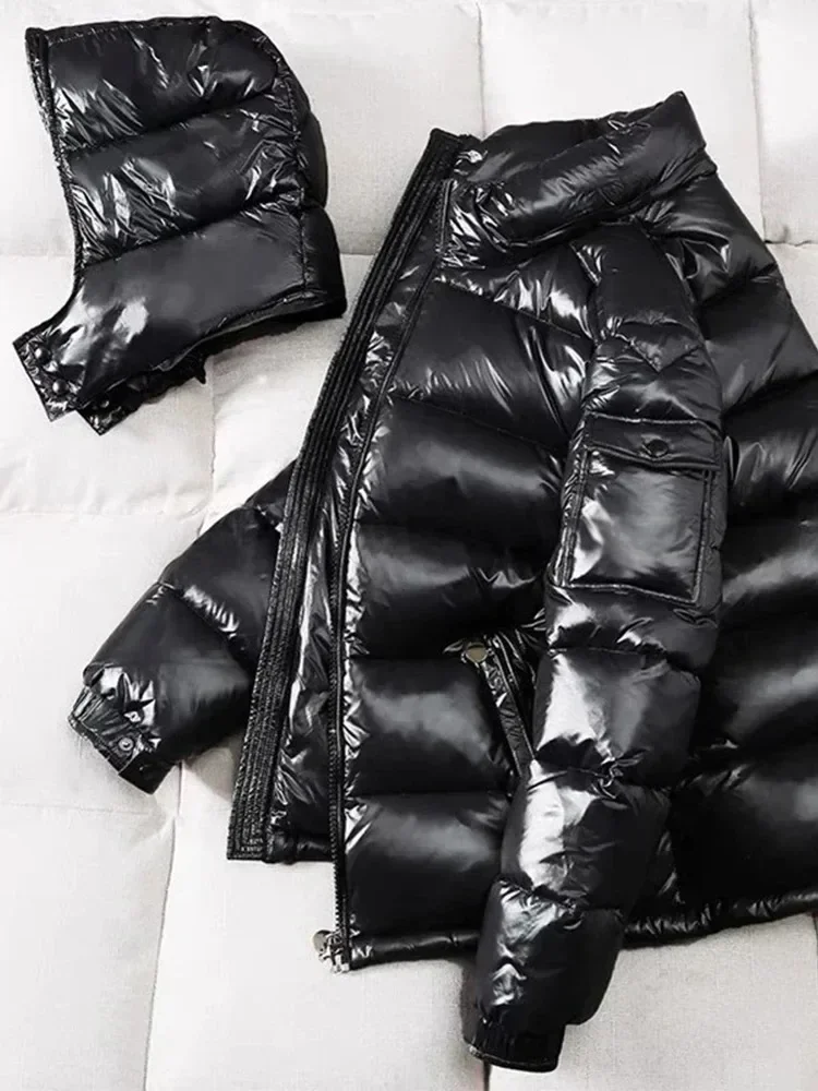 

Men Casual Hood Shiny Warm Loose Parkas brand White Duck Down Coats Man Winter Fashion Solid Zipper Outwears Thicken Down Jacket