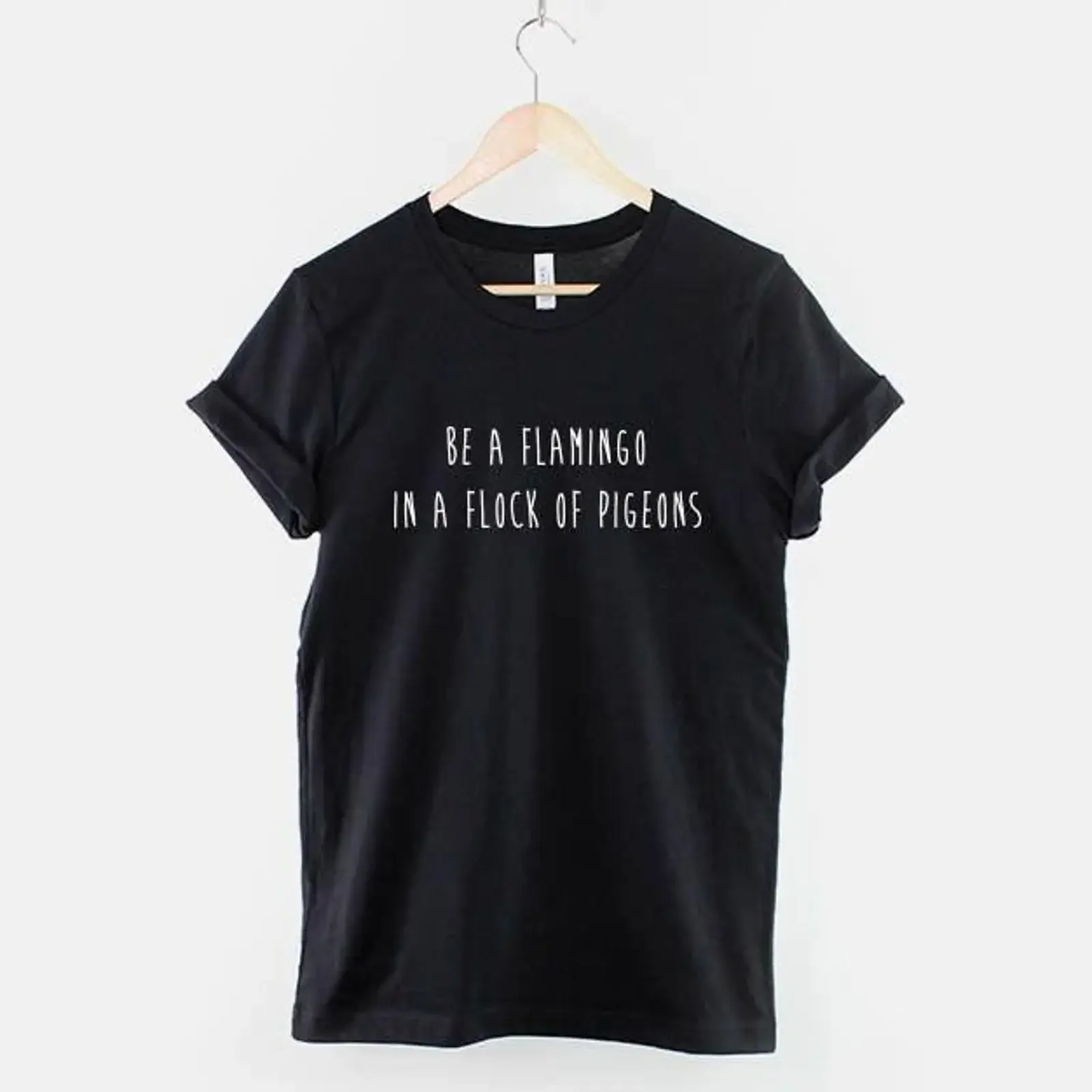 Be Flamingo Flock Pigeons Slogan T Shirt Pride LGBT Apparel Soft Textile Print vintage Washed Top For Everyday Wear Casual