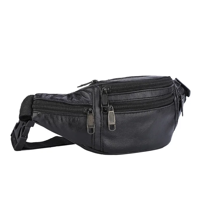 Leather Men Waist Chest  Bag Thin Outdoor Sports Tactical Male Small Running Fanny Pack Crossbody Chest Money Belt Bags