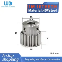 Foro 1M16T 5-6-6.35-8 Denti 1M Piccolo Ingranaggio 1 Mod Ingranaggio cilindrico 1 Motore Mini Ingranaggio Pignone 45 # Diametro foro in acciaio Trasmissione 4-16 mm