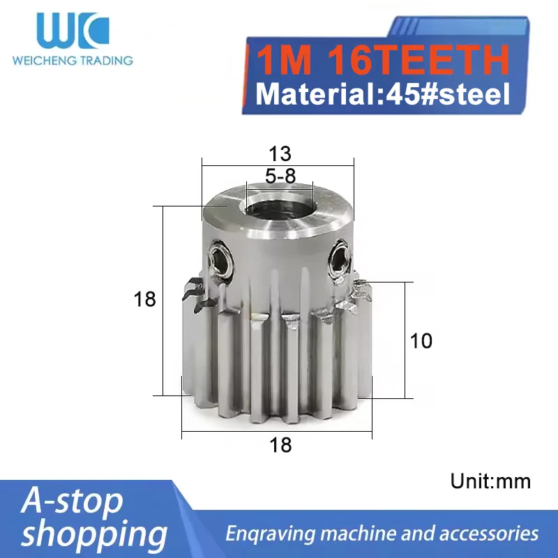 1M16T Hole 5-6-6.35-8 Teeth 1M Small Gear 1 Mod Spur Gear 1 Motor Mini Gear Pinion 45# Steel Bore Size 5-8 mm Transmission