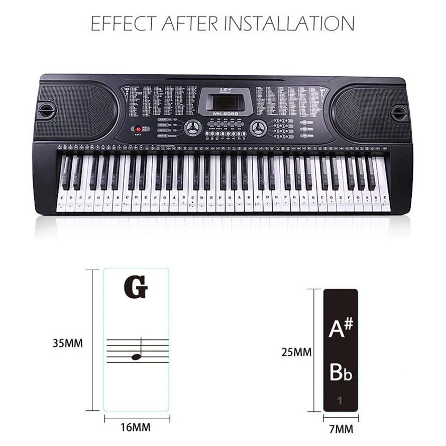 88 teclas 61 teclas 54 teclas pegatinas transparentes para teclado de Piano pegatinas para teclados electrónicos pestañas notas musicales pegatinas para llaves