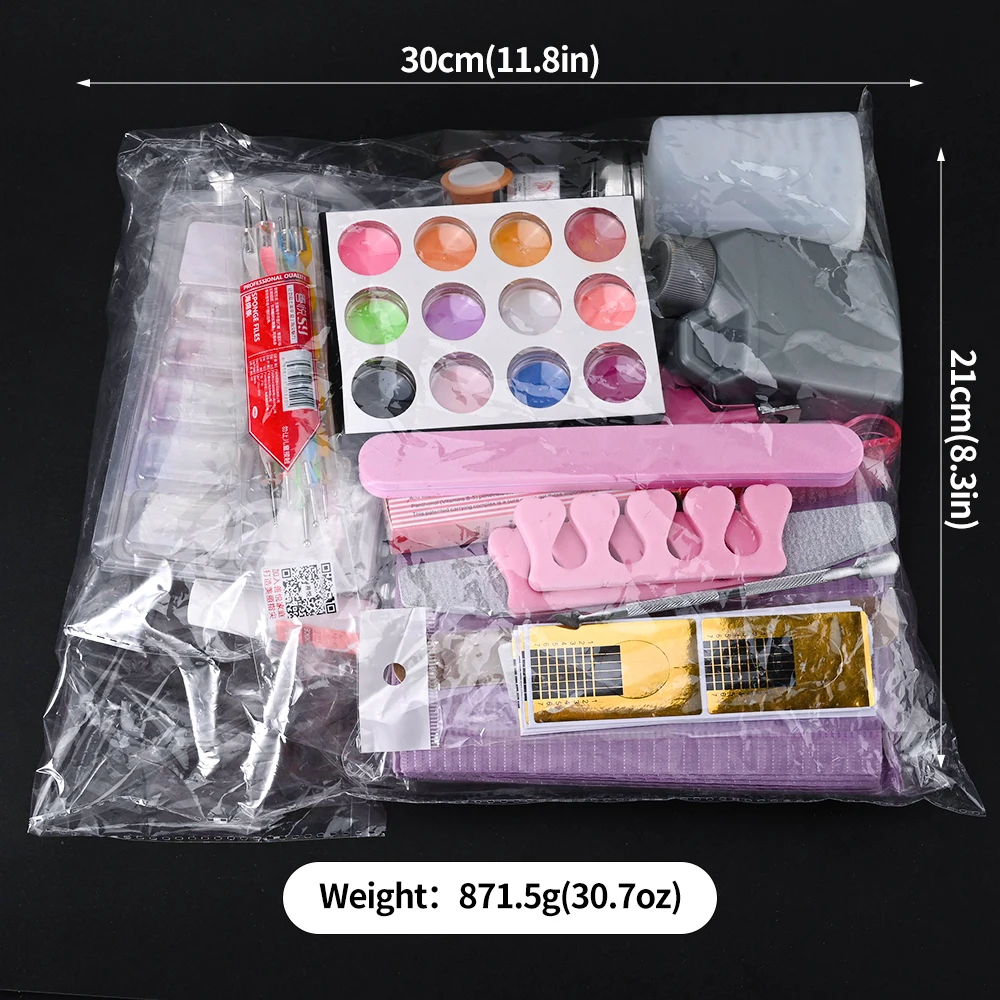 56pcs/Set Complete Set Of Nail Tools Complete Set Of Crystal Powder, Crystal Liquid, Beginner Extension Glue,  Nail All Tools