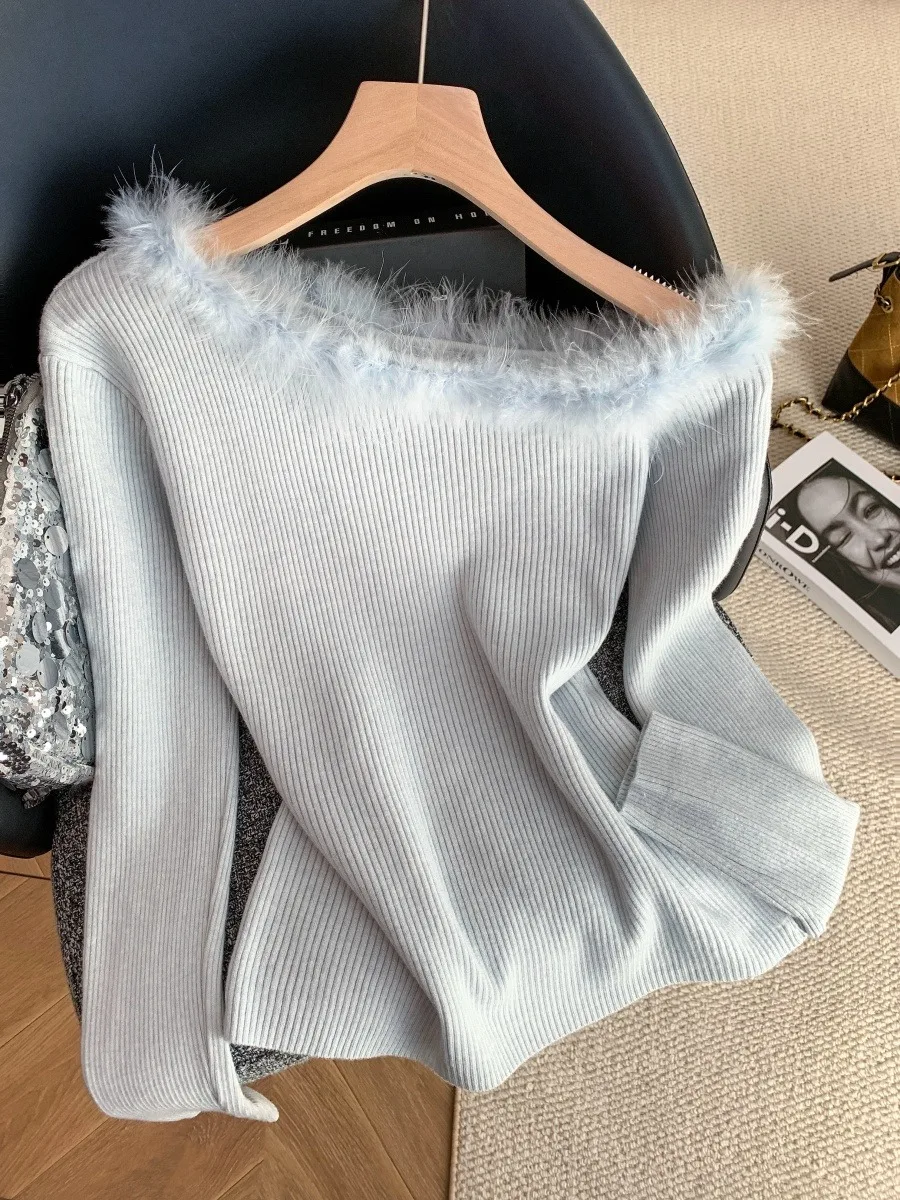 

Blue Thiened Cisas Aosphere Knitted Sweater Women's Autumn Winter Faionable Beautiful Soft Warm Long Sve Top