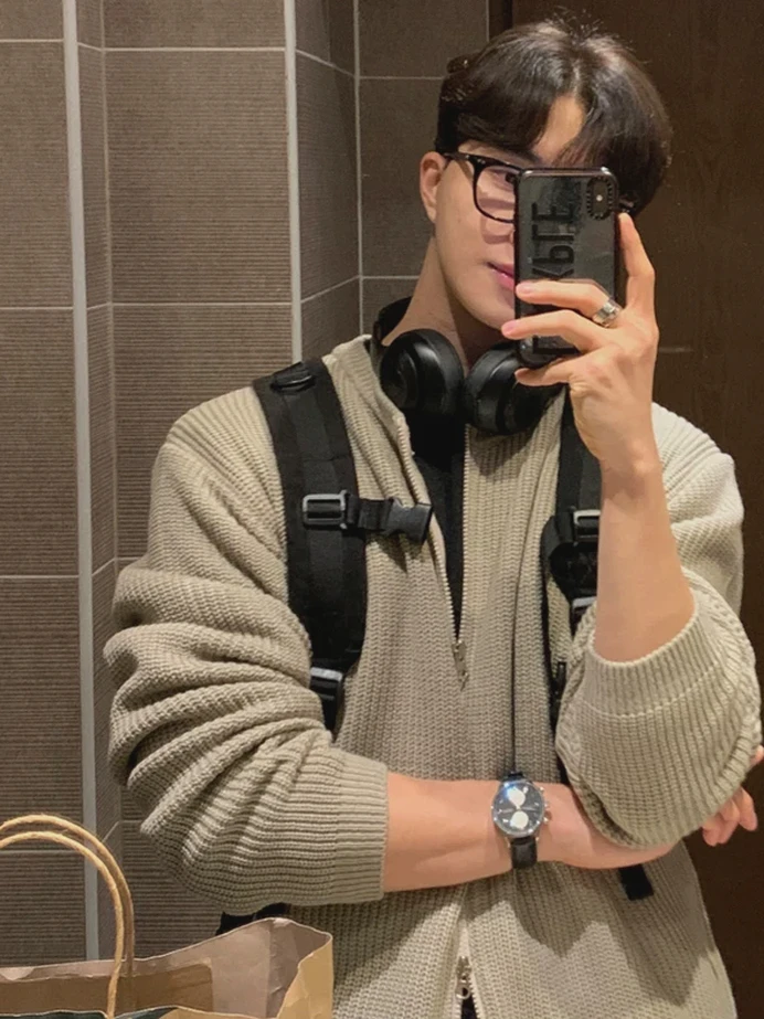 

Korean Sle round Ne Slim Fit Knitted Woolen Cardigan Workwear Jaet American Retro Thin Line Knit Coat Men's Faion