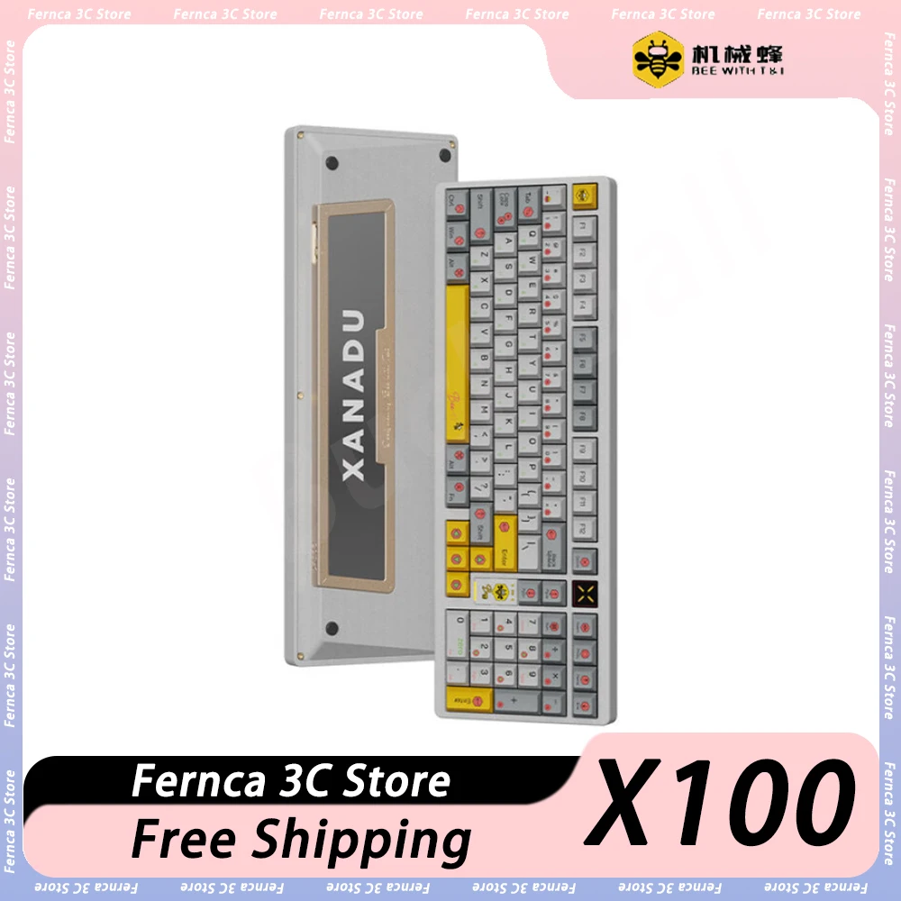 

Bee With T&I XANADU X100 Mechanical Keyboard Low Delay RGB Three Mode Hot Swap Gasket Wireless Gaming Keyboard 8000mAh Pc Gamer