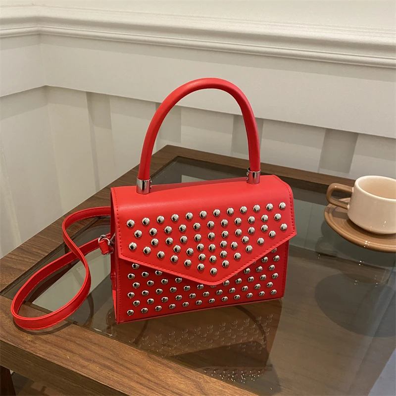 Designer Nieten Umhängetasche mit kurzem Griff Handtasche Mode Mini kleine Handytasche Geldbörse solide Pu-Leder Damen Umhängetaschen – Detail 11