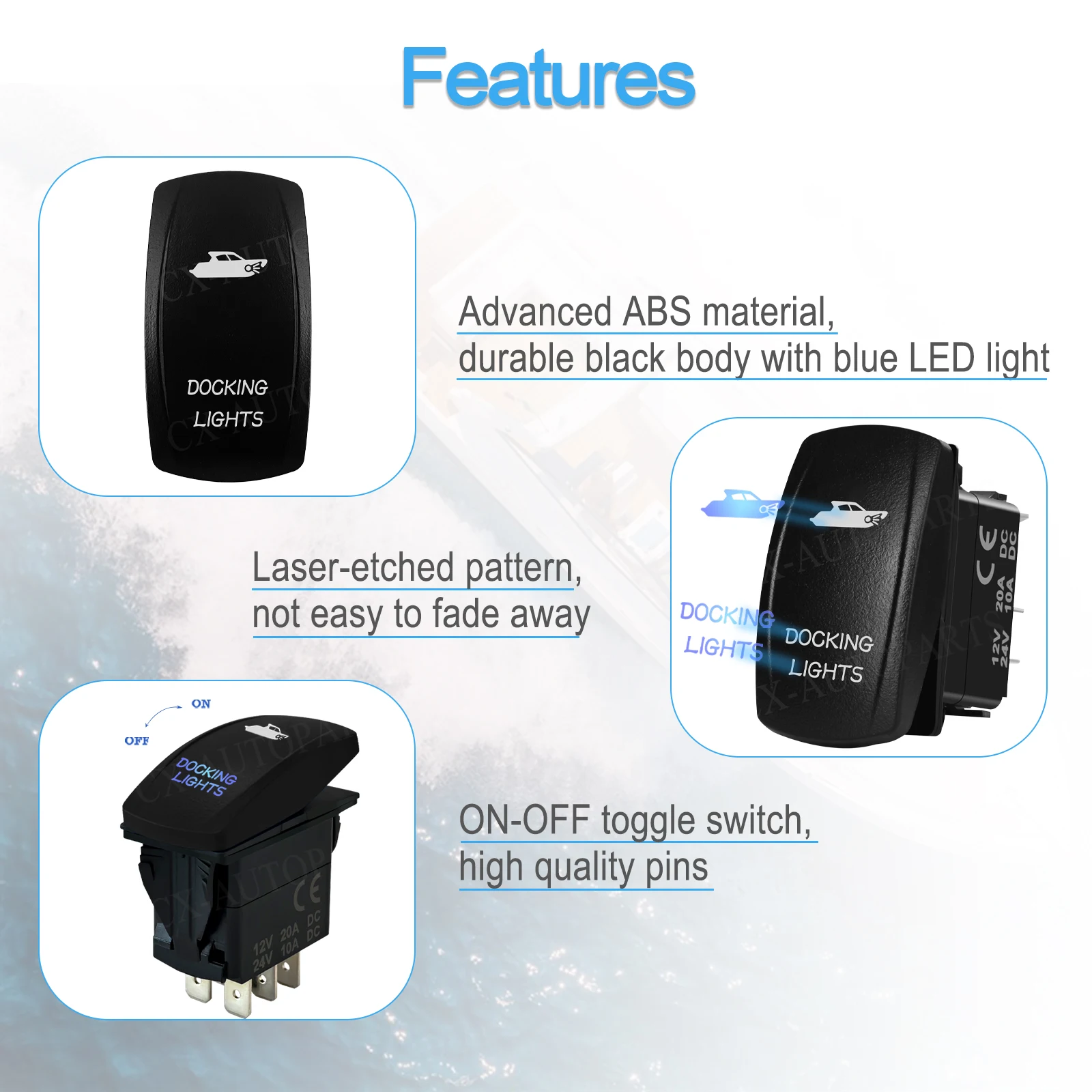 Marine Grade IP66 Rocker Switch ON-OFF / ON-OFF-ON Momentary Toggle 12-24V for Fishing Boat Trim Tabs Anchor Live Well System view 3