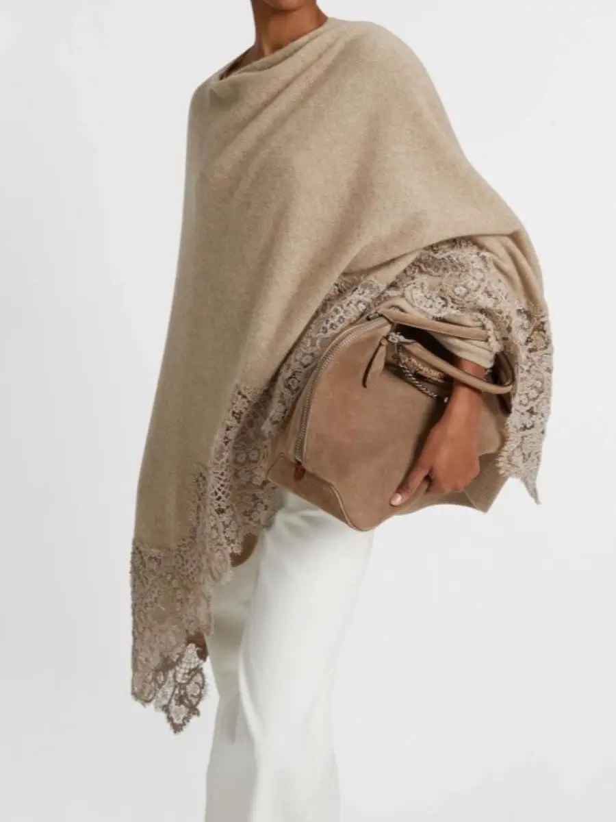 

Heavy Embroidery Women 4-Color Scarf Handmade Positioning Lace Patchwork Vintage Ladies 100% Cashmere Shawl