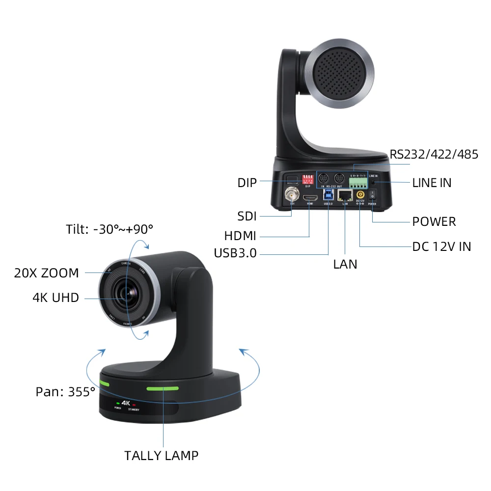 4K PTZ NDI Camera 30fps 20X Optical Zoom AI Auto Tracking With PoE HDMI/SDI/USB/IP Live Streaming,4K PTZ Camera for Worship