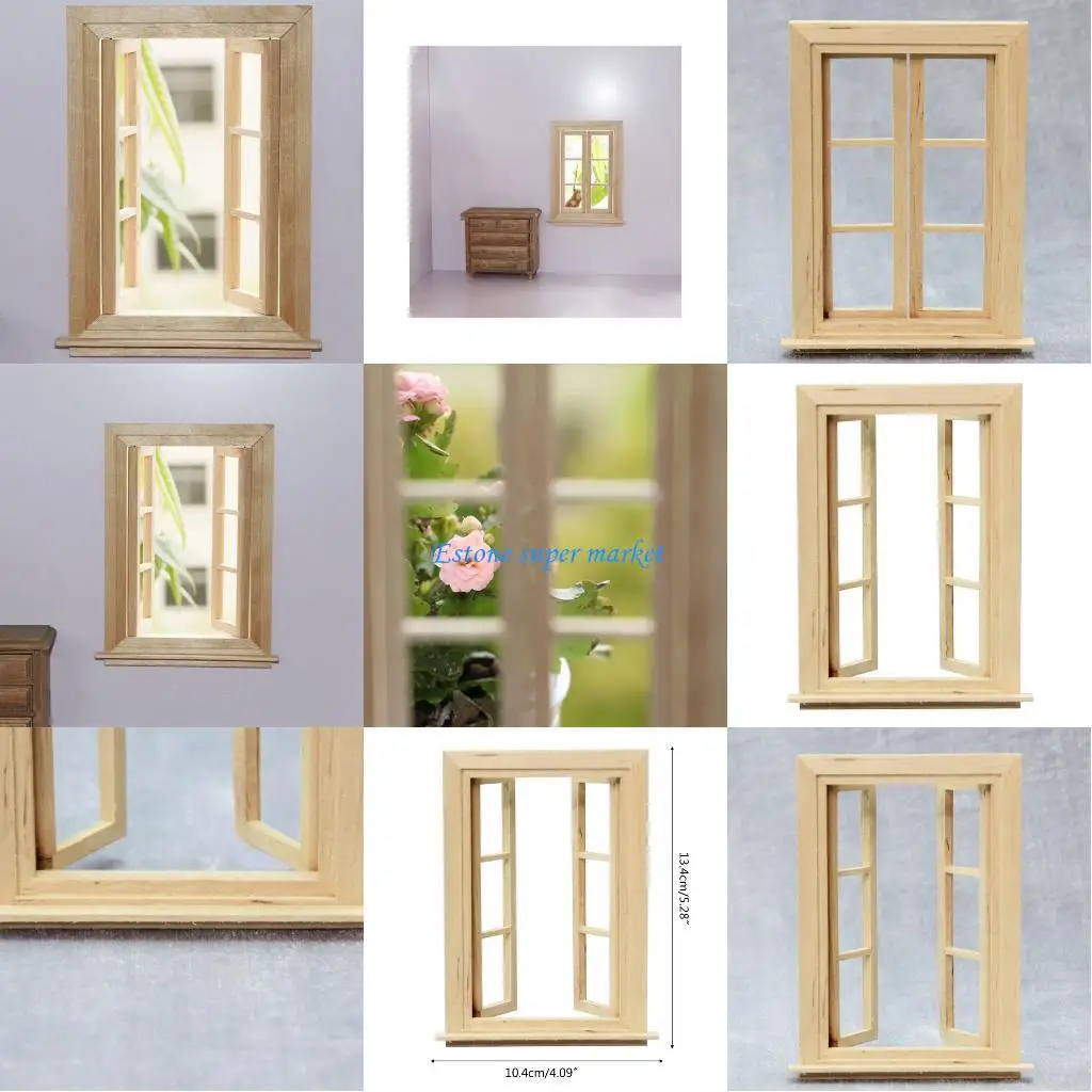 

090B 1:12 Dollhouse Miniature DIY Wooden Window Door White Furniture Toy DIY for Doll House Accessories 6 Panes