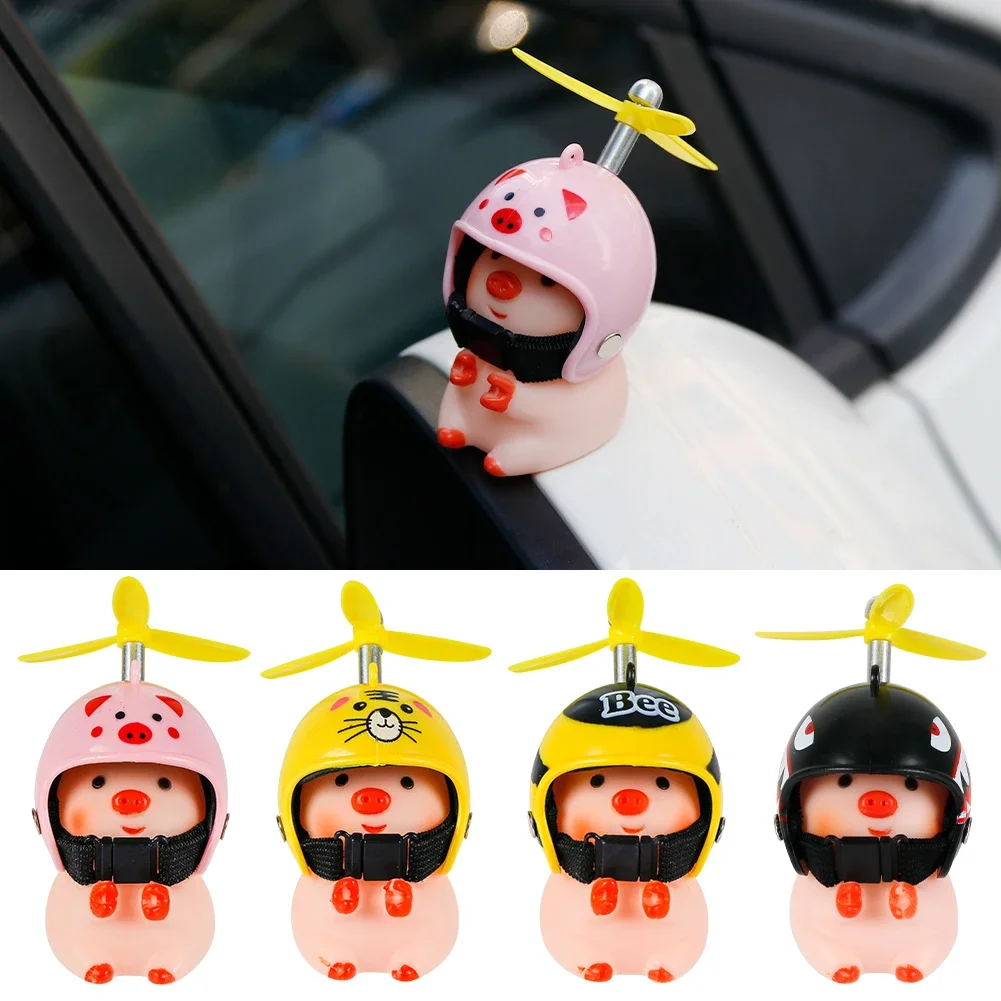 Wind Broken Car Cute Little Pink Pig with Helmet Propeller Wind-breaking Duck Road Bike Motor Helmet Riding Cycling Car Decor