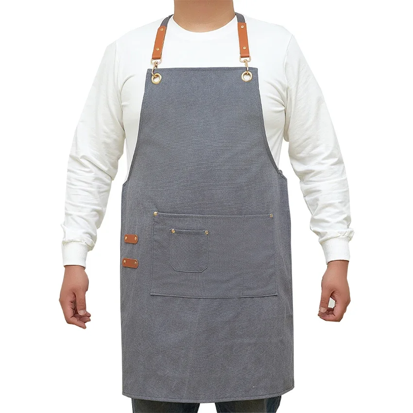 Soft Canvas Chef Apron Cross Back Heavy Duty Work Apron with Adjustable Straps and Large Pockets for Men Women Size M to XXL