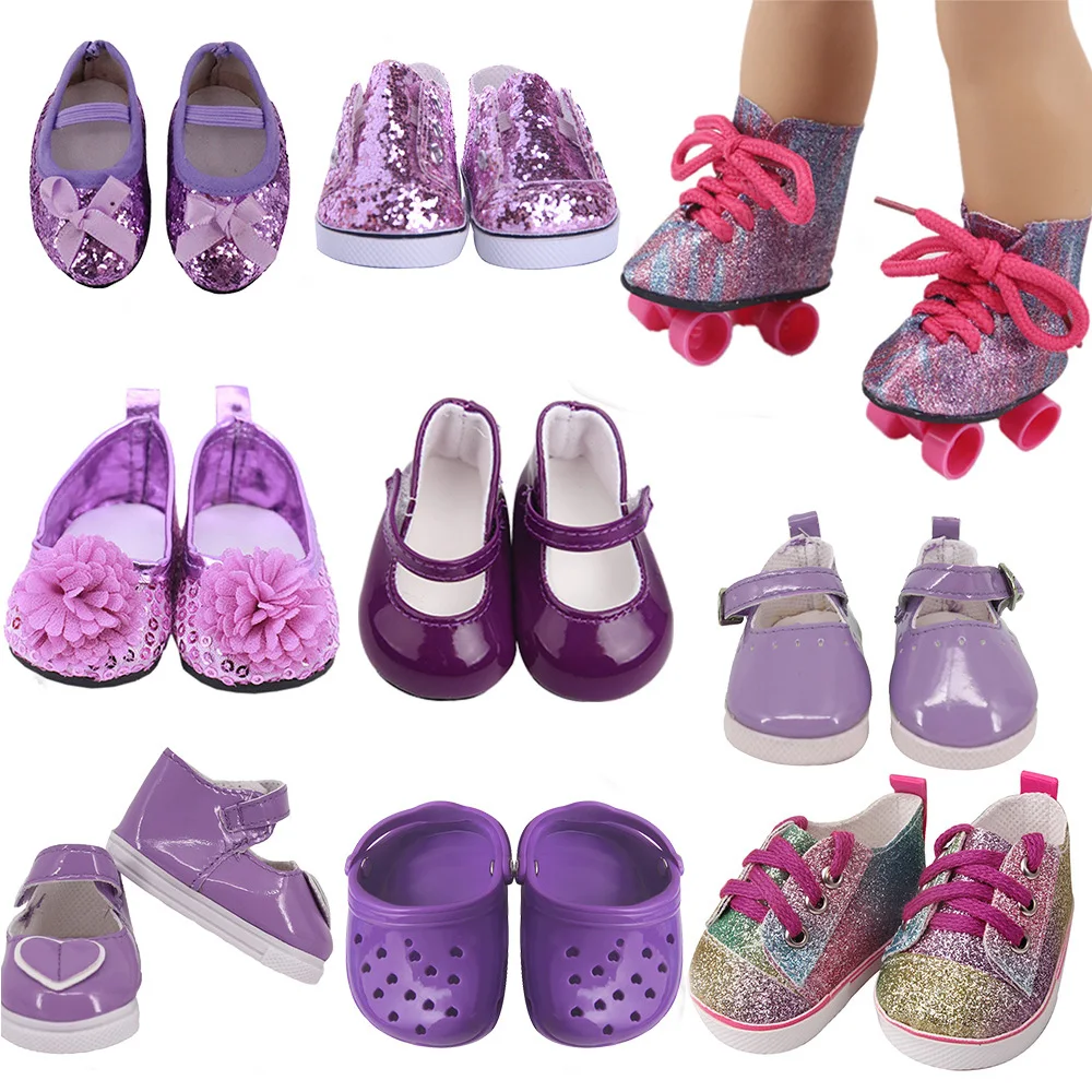 Doll Shoes 7cm Purple Boots Sneakers Sandals Doll Clothes Accessories 18 Inch American Doll and 43cm Baby Girls Toys Gifts