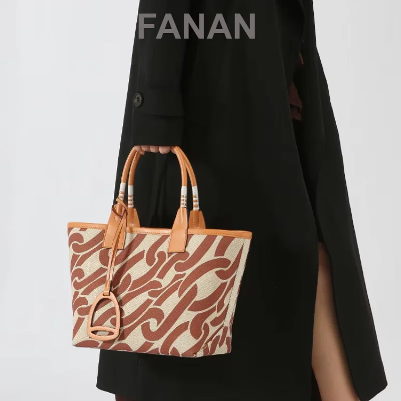 New Women Printed Tote Bag Canvas PU Splicing Handbag Large Capacity Garden Bag Versatile Ladies Shoulder Daily Shopping Bolsas
