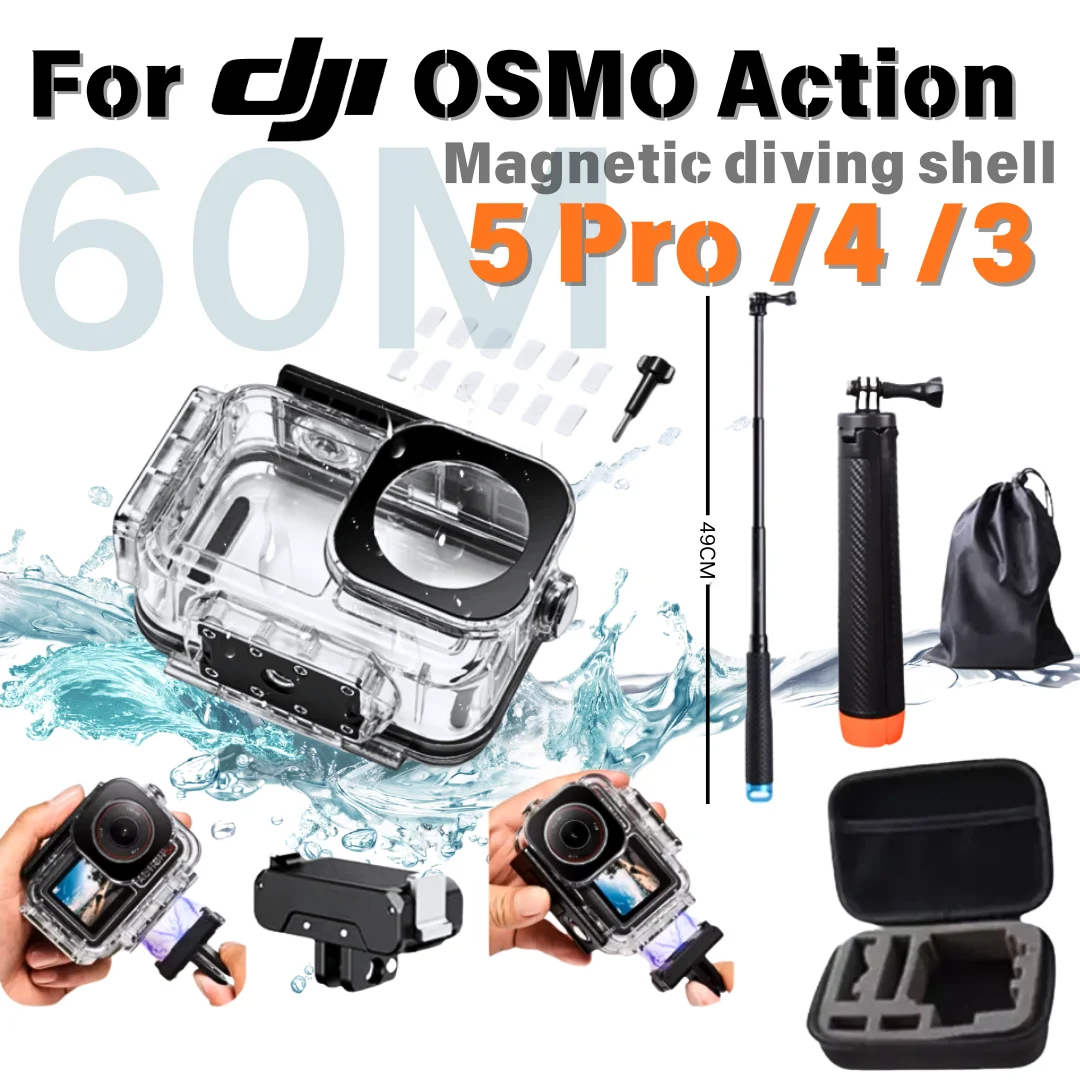 Magnetic Waterproof Case For DJI Action 5 Pro/Action 4/3 Underwater Diving Housing Cover Protective Camera Accessorise