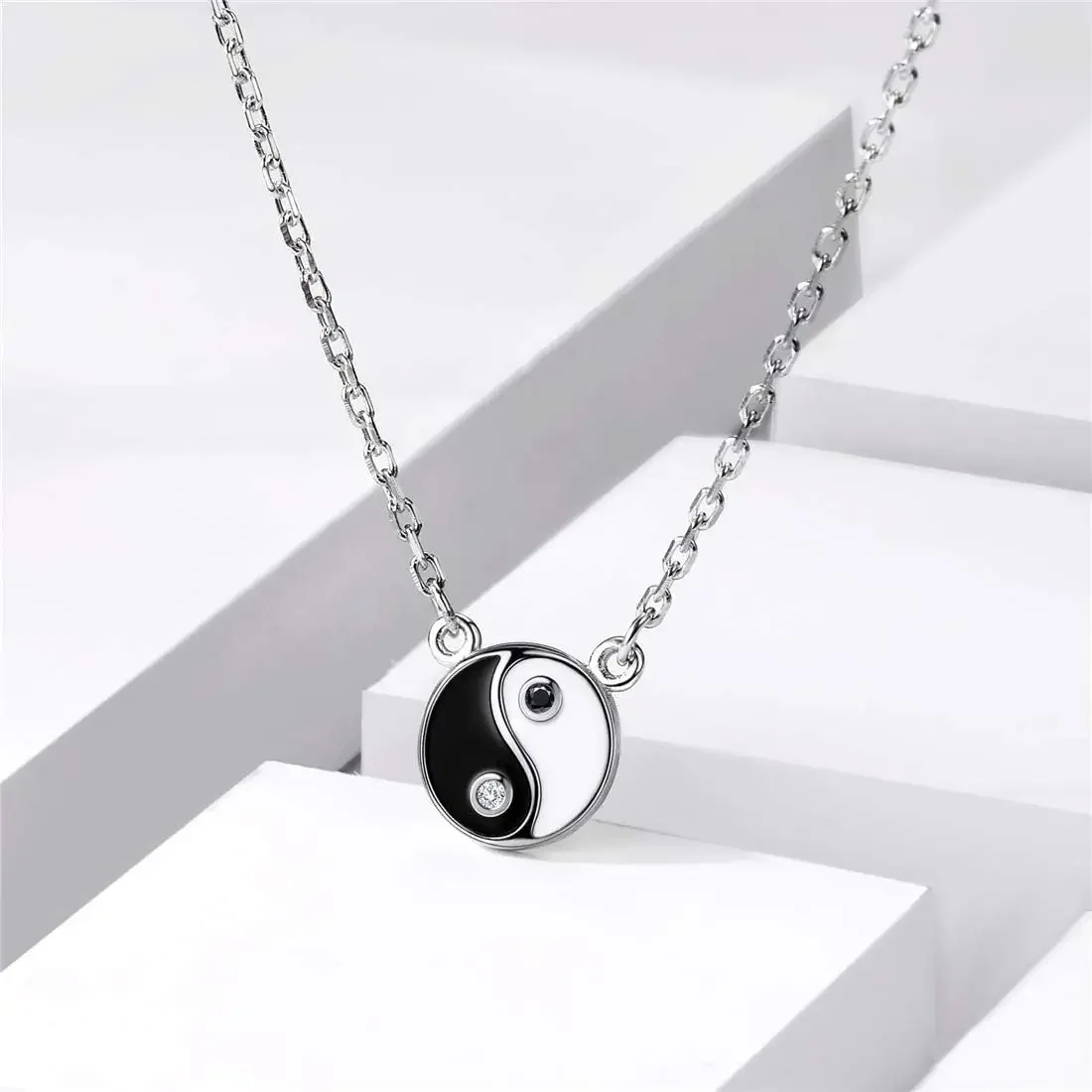 925 Sterling Silver Yin Yang Amulet Pendant Chinese Taoism Symbol Talisman Charm Pendant Necklace for Men Women, 18\'\' QC24