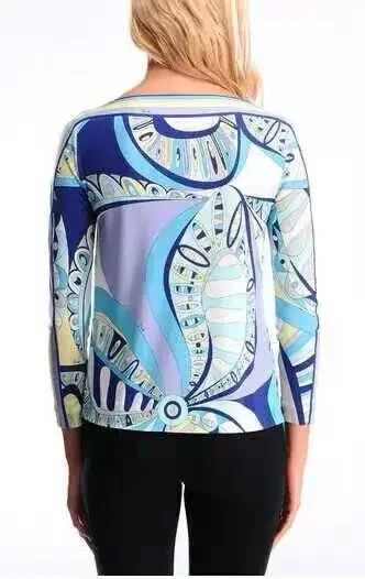 Shirts for Women Long Sleeve Geometric Printed Casual Jersey Sheath Blouse High Quality Luxury Brands Designer