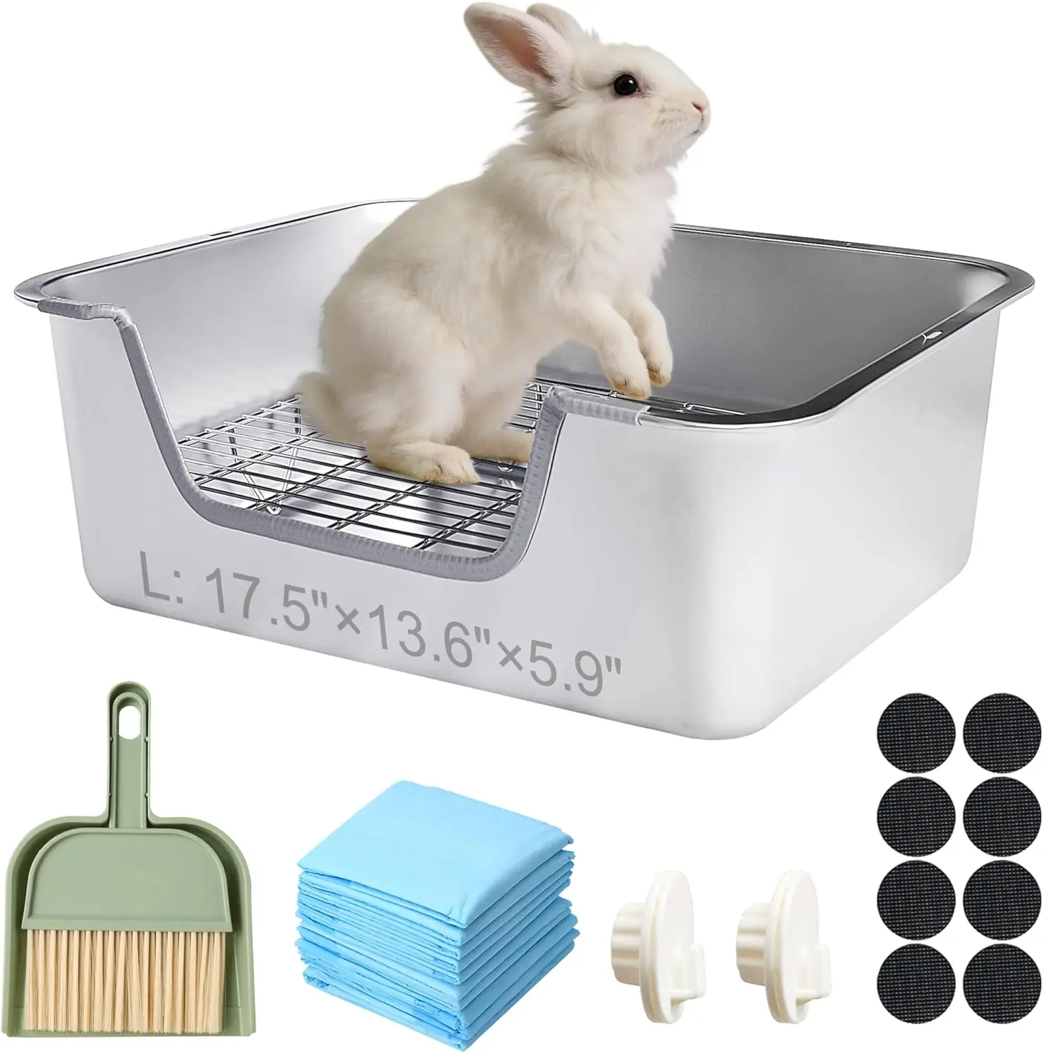 

Stainless Steel Sifting Litter Box for Rabbits, Easy Clean, High Edge