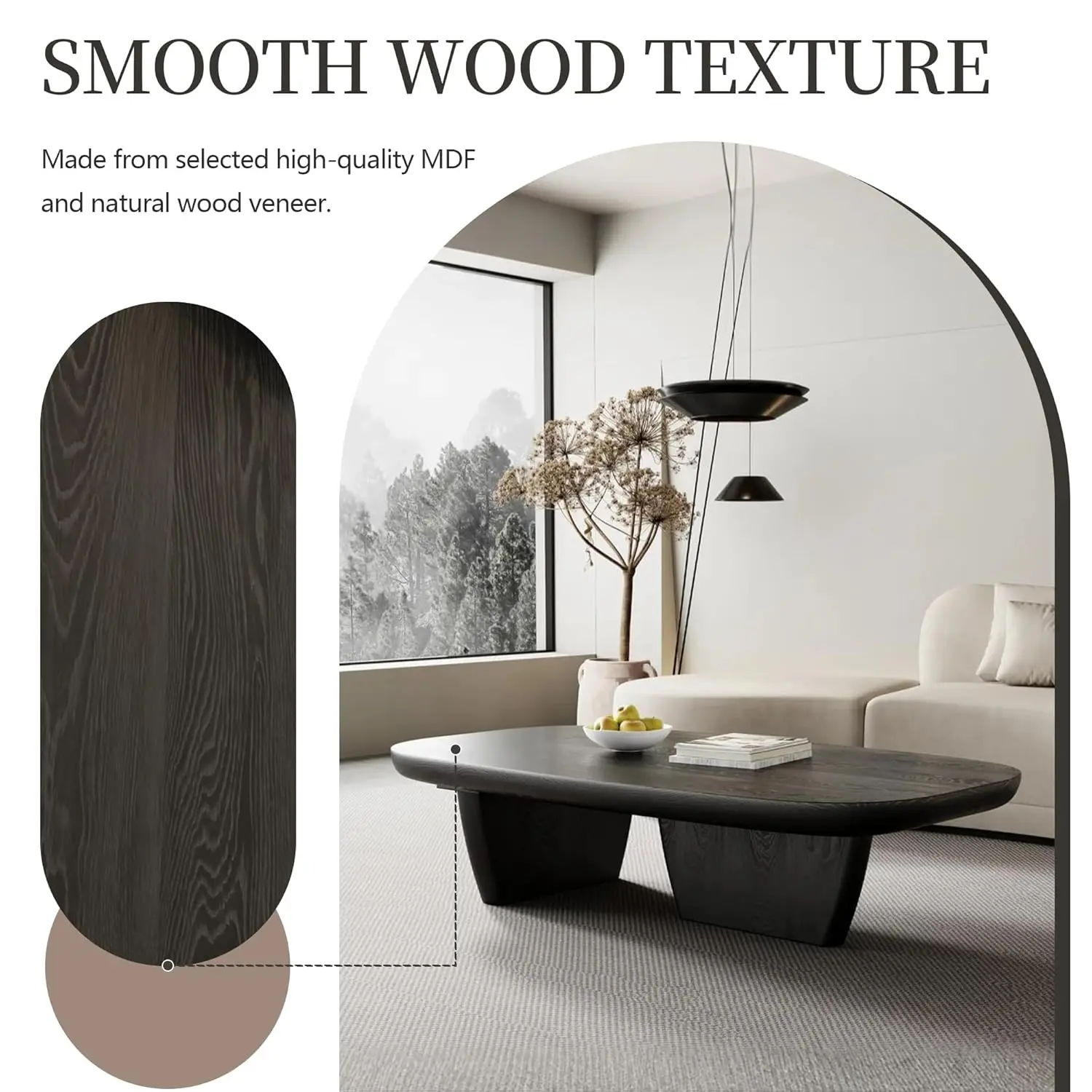 Modern Wood Coffee Table For Living Room, 51.2" Black Rectangle Coffee Table With 2 Unique Legs, Center Table For, Customized