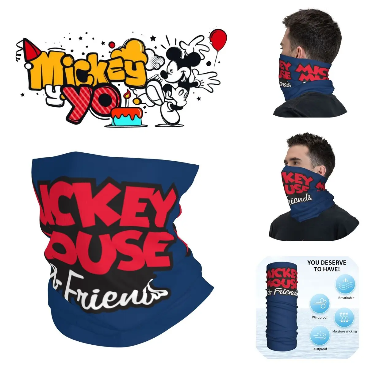 Disney Mickey Mouse Bandana Neck Cover Printed Motor Motocross Face Mask Cycling Scarf Hiking Unisex Adult Breathable