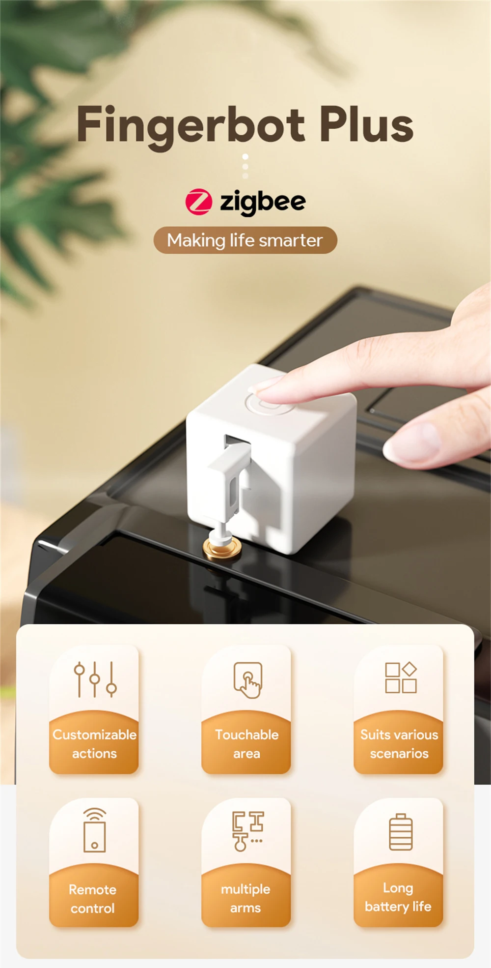 Verwandeln Sie jeden Schalter in einen intelligenten Fingerbot Plus Zigbee-Tastendrücker für die Tuya Smart Life App Sprachsteuerung Alexa Google Home – Detail 1