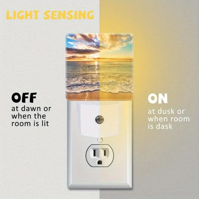 Ocean Beach at Sunrise Night Light Plug into Wall Sunrise Over Beach Night Light with Dusk to Dawn Sensor Night Lights Decor