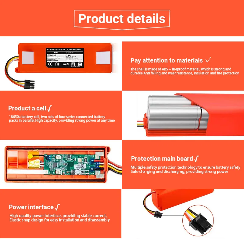 Imagem -03 - Bateria de Substituição para Xiaomi Roborock Aspirador Robótico S55 S60 S65 S50 S51 s5 Max Peças s6 14.4v 12800mah