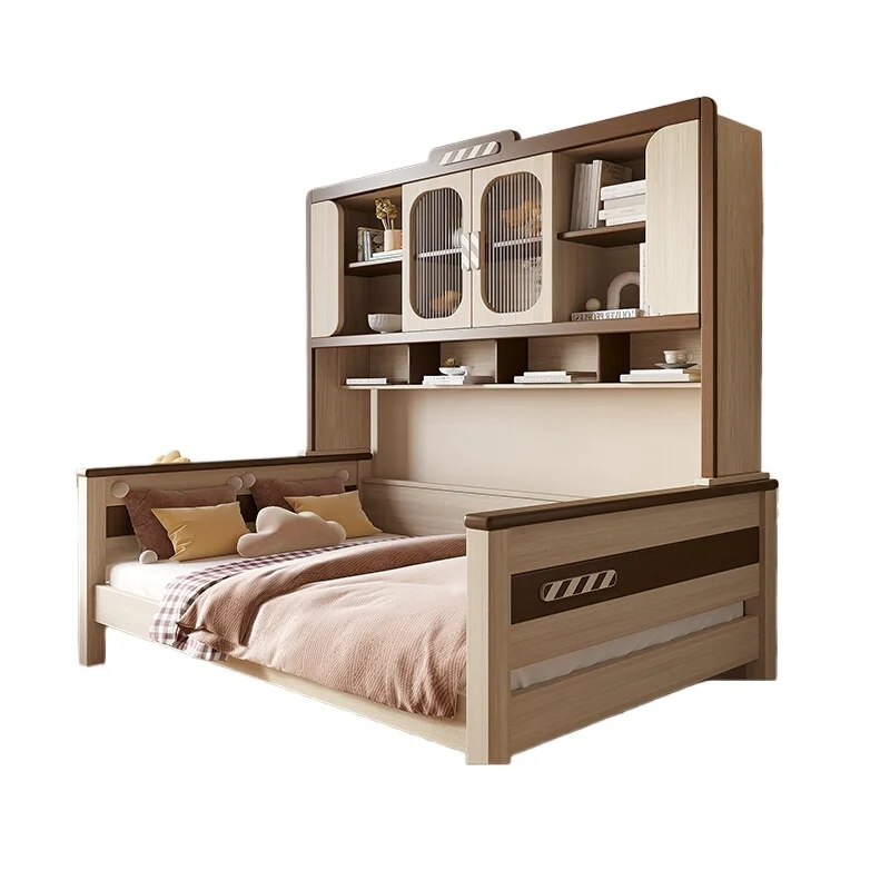 

Children's bed is all solid wood multi-functional, bedroom wardrobe bookcase bed integrated storage bed