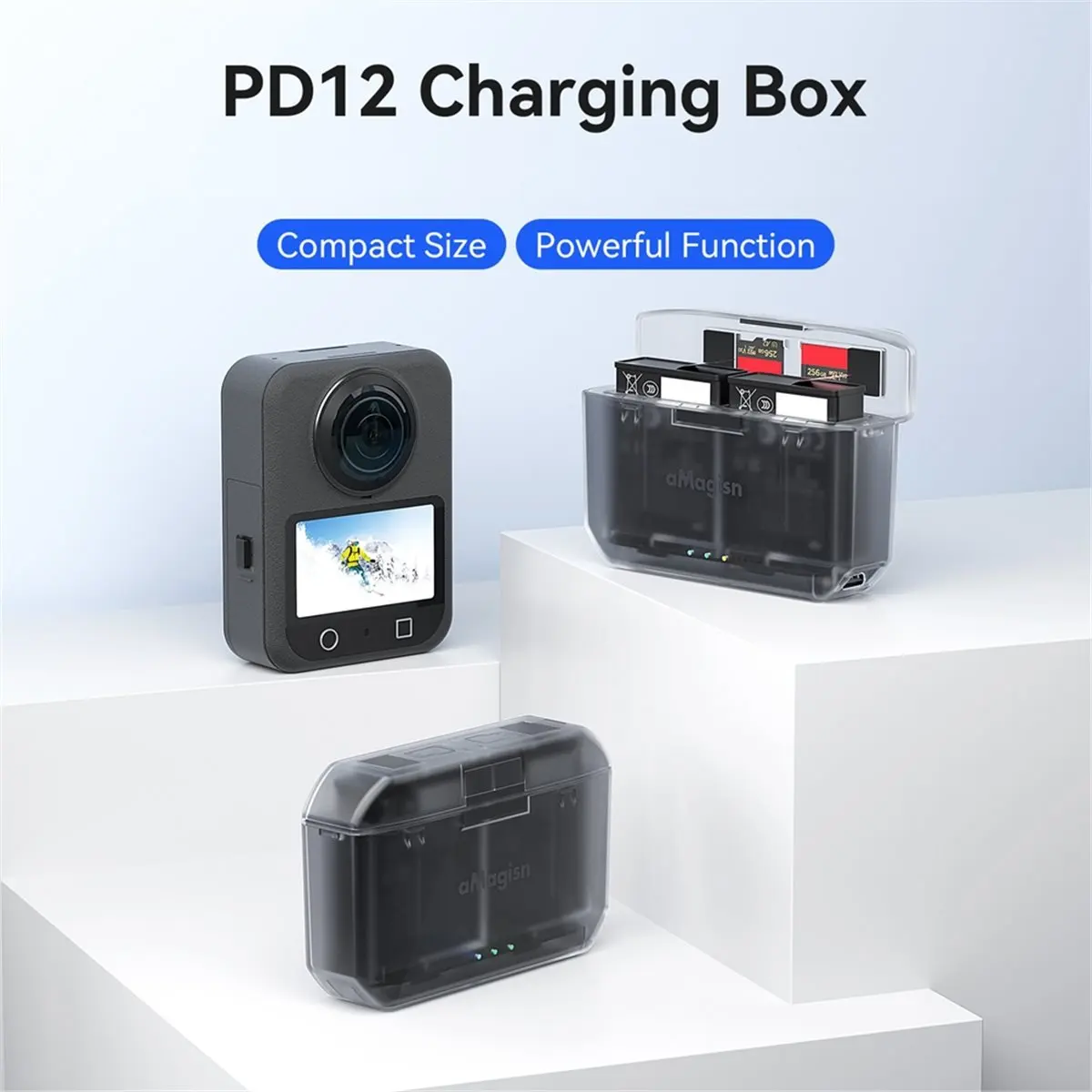 A72Z  Charging Box for DJl Action 5 Pro/4/3 / 360 Charge Hub 2-Slot Charging Case with Misro SD Card Slot