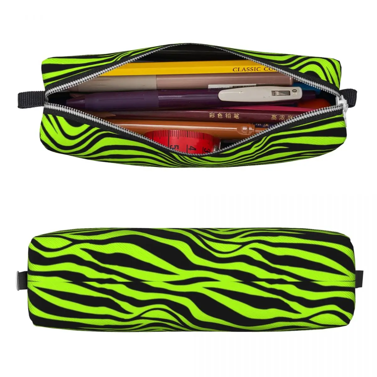 Green Zebra Print Pencil Case Animal Pattern Pencilcases Pen Holder for Girls Boys Large Bag School Supplies Gifts Accessories