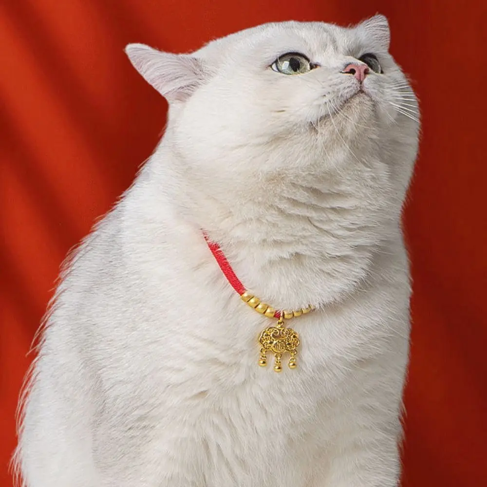 

Chinese Style Pet Weave Longevity Golden Lock Traditional Alloy/Polyester Cat Weave Necklace Adjustable Hand Knit Cat Collar