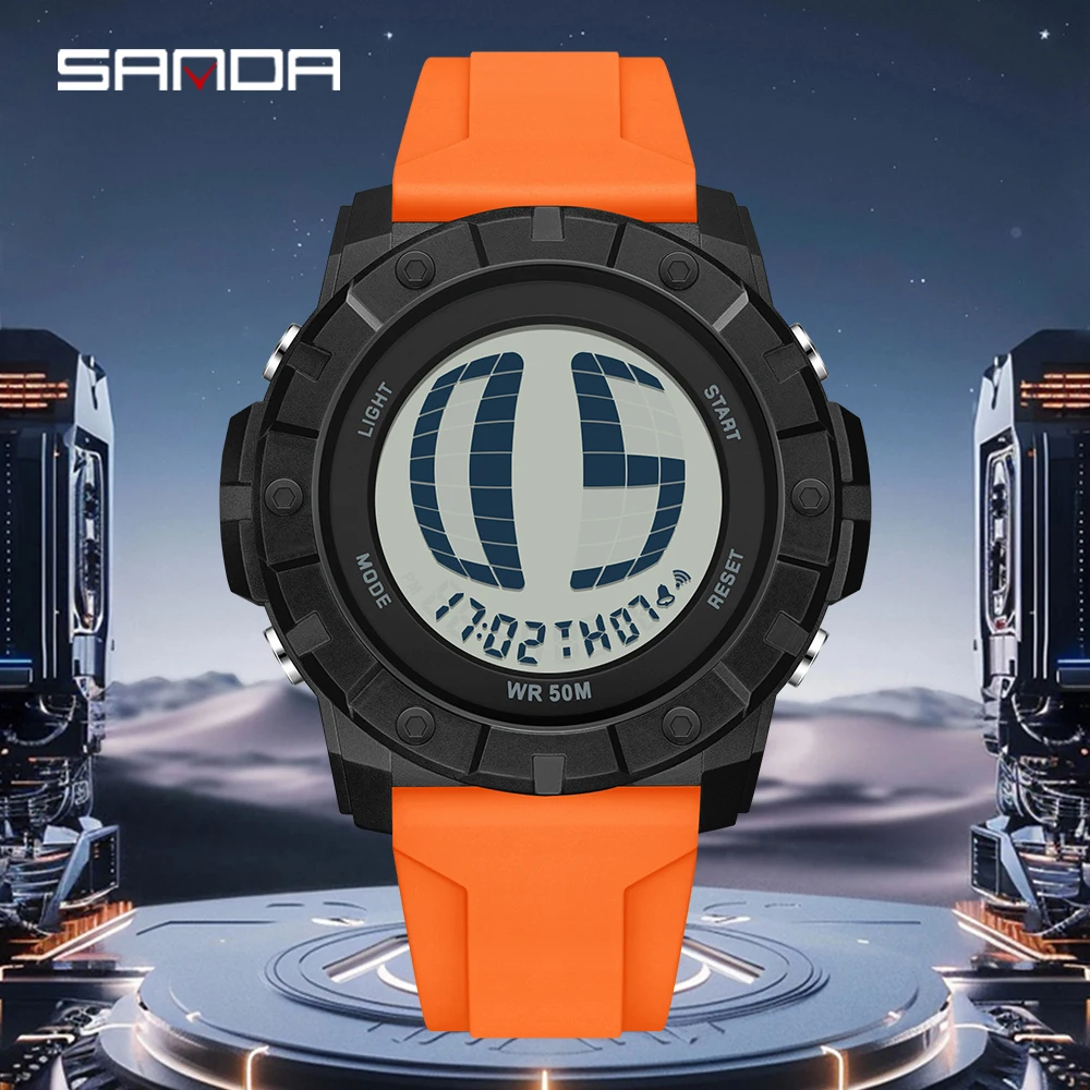 

SANDA мужские светодиодные большие цифровые часы светящиеся повседневные часы с будильником даты и недели водонепроницаемые наручные часы мужские электронные часы с силиконовым ремешком