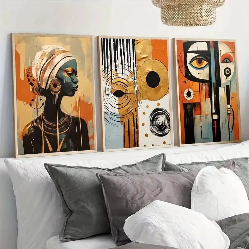 3pcs Abstract Ethnic Posters African Wall Art Set Afro Bohemian Canvas Painting Decor Black Woman Art Bedroom Living Room Decor