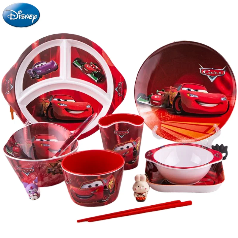 Disney Lightning McQueen anime cartoon cute children's tableware divided plate anti-fall bowl anti-scalding water cup chopsticks