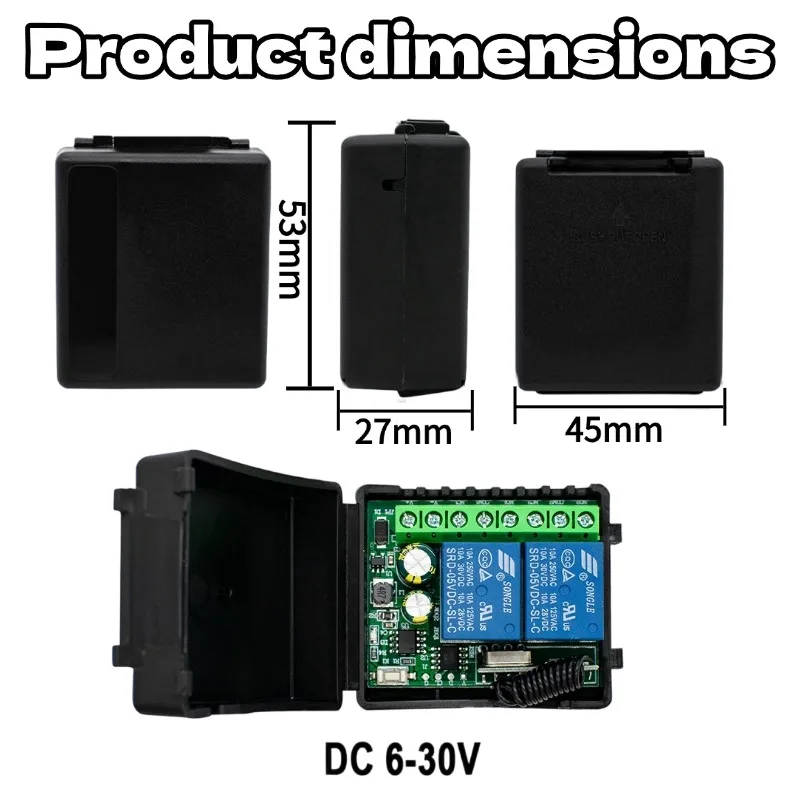 433.92Mhz DC 9-30V 12V 24V10A 2CH Relay Module Receiver Wireless Remote Control Switch & RF 433Mhz Transmitter Motor Controller - view 6