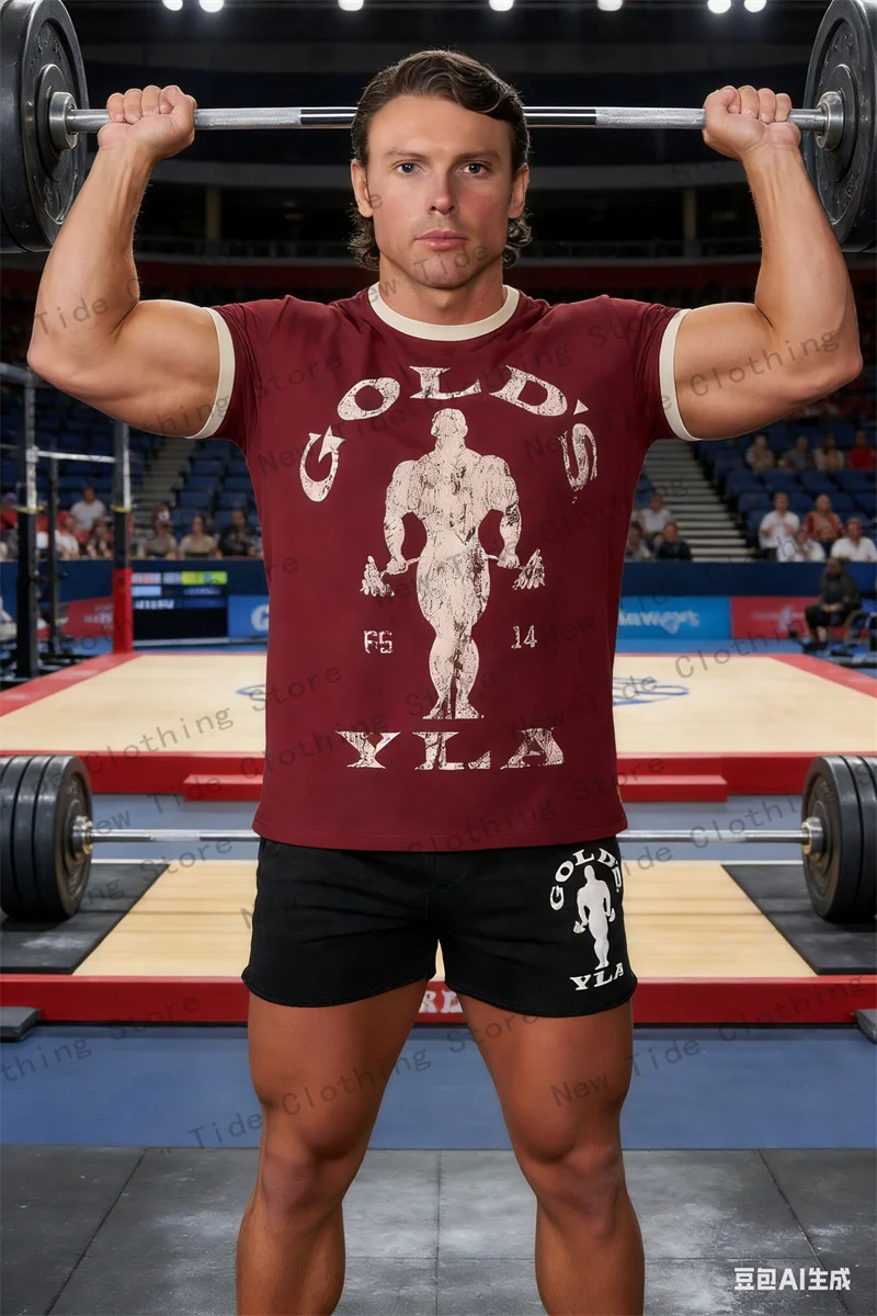 

Новинка 2025: мужская футболка для бега и фитнеса, быстросохнущая, дышащая, из хлопка, с принтом, короткий рукав, модель 3