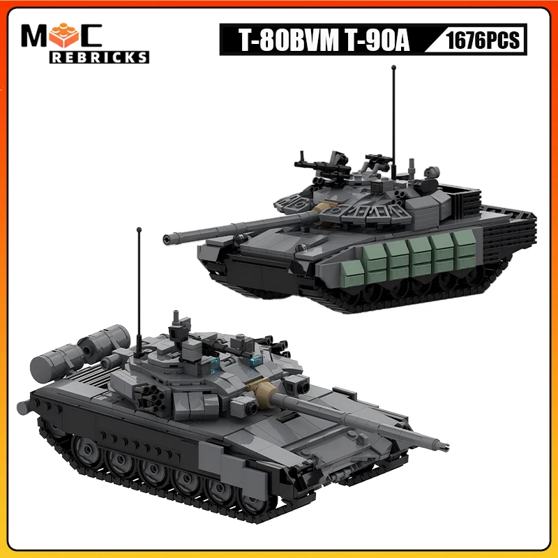 MOC Creative Bricks Model Sets T-80BVM And T-90A Main Battle Tank High-tech Military Armored Car Building Blocks Toys Kid's Gift