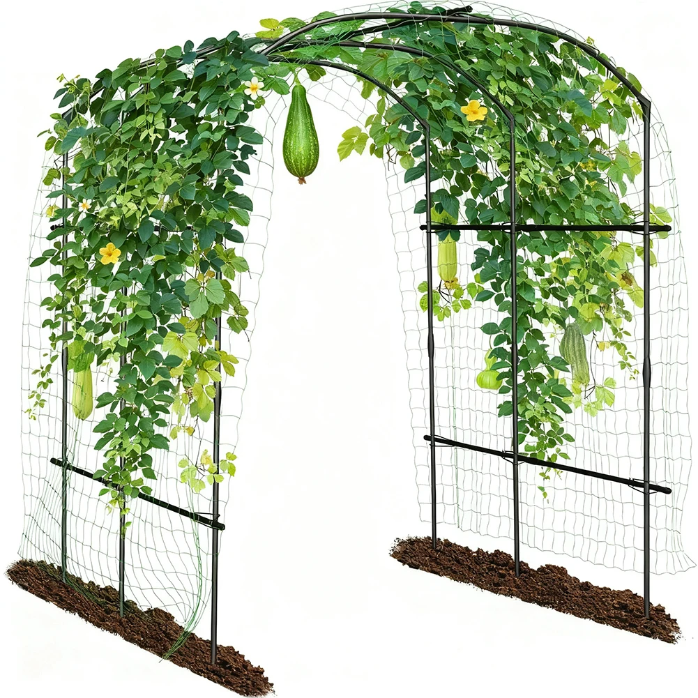 

Huge Garden Arched Pavilion Suitable,7FT Large Tunnel Trellis with Mounting Clips and Nylon Net,Metal Plant Support Trellis Arch