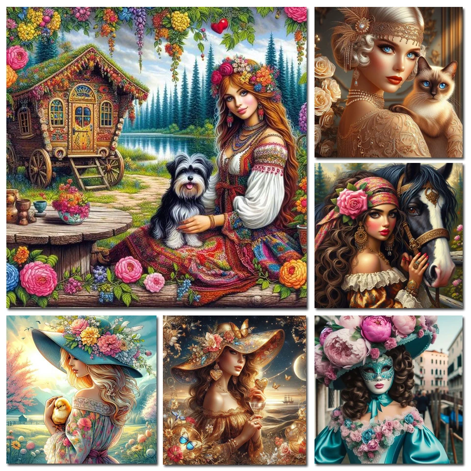 DIY 5D Diamond Art Painting New Arrival Girl Portrait Horse Dog Cat Mosaic Cross Stitch Kit Embroidery Full Drill Home Decor
