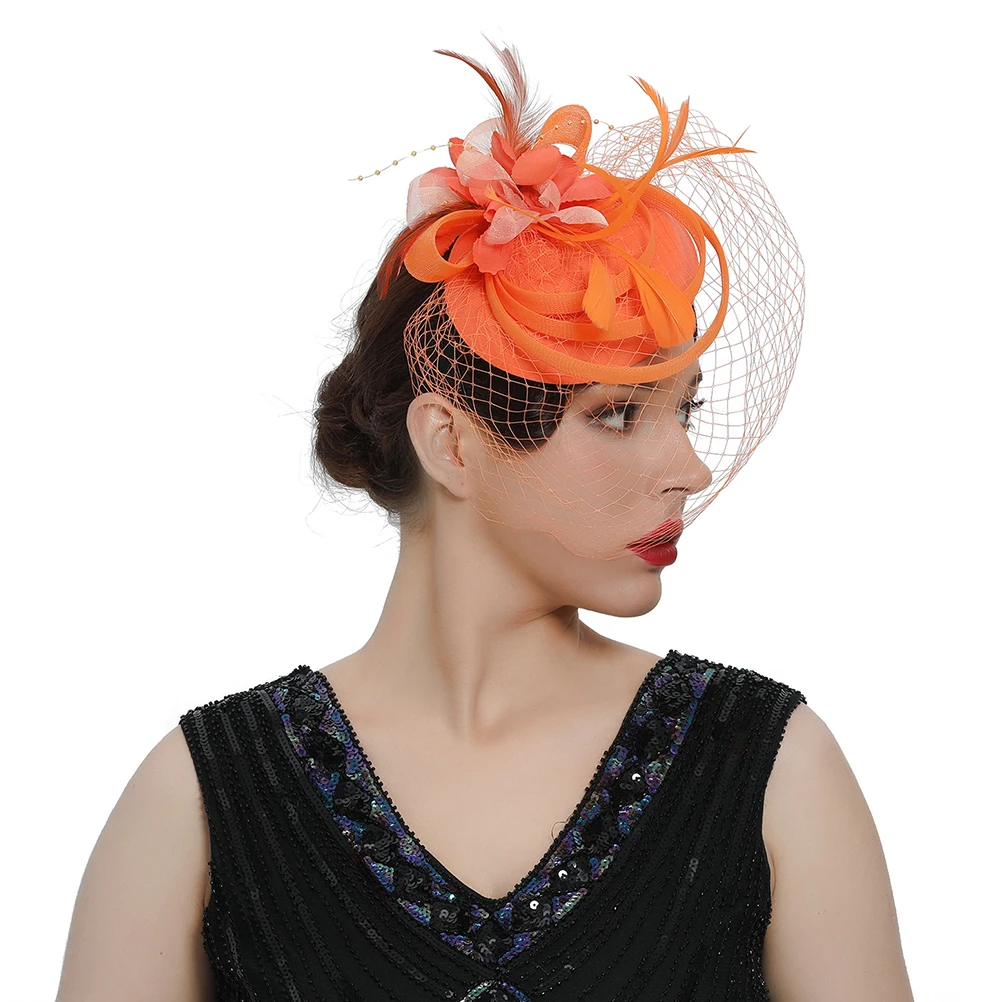 

Orange Fascinator Headb Women Headdress Tea Party Hat Accessories Bride Fascinator Wedding Bridal Hair Clips Removable Hair B