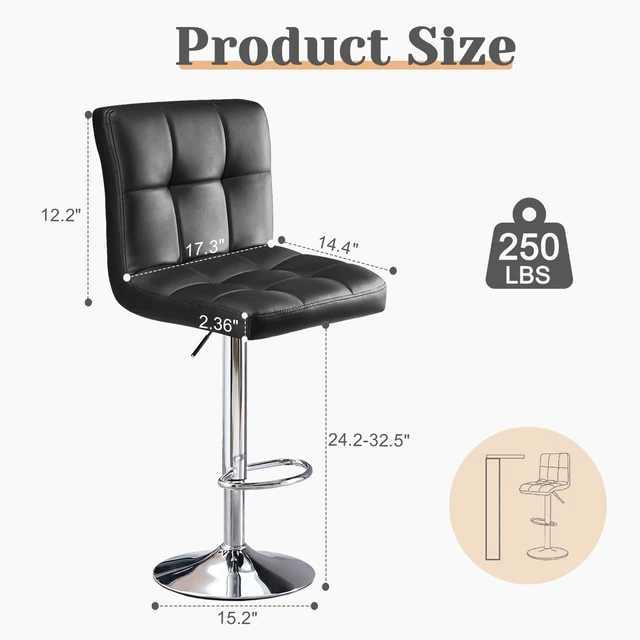 JHK PU Leather Bar Stools Set of 2,Upholstered Counter Height Bar Stools,SGS Certified Gas Gylinder Comfortbale Backrest 2 JHK PU Leather Bar Stools Set of 2,Upholstered Counter Height Bar Stools,SGS Certified Gas Gylinder Comfortbale Backrest 2