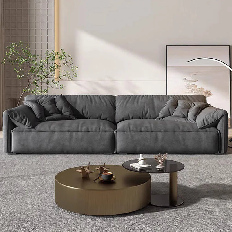 #Elephant Ear Sofa, Sandblasted Cotton Linen, Straight Italian Minimalist Down Fabric Sofa For Living Room