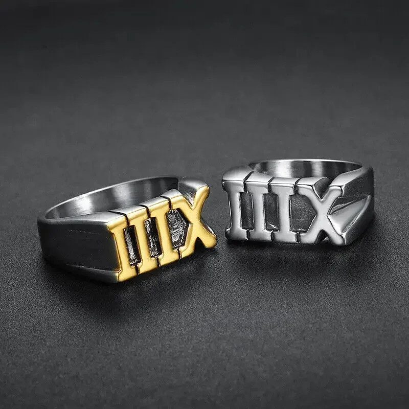 Men's Vintage Roman Numeral Lucky Number 13 Stainless Steel Rings Size 7-14