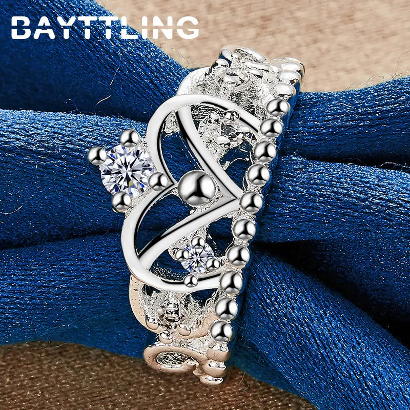 Women's 925 Sterling Silver Fine Crown Zircon Ring