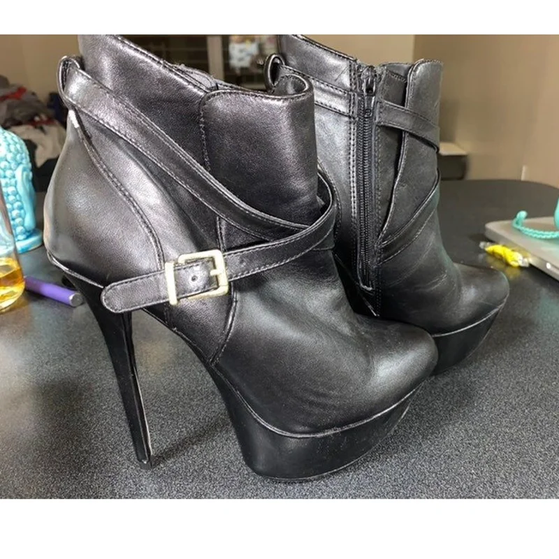 

Black Buckle Mid Calf Matte Boots Thin High Heel Round Toe Fashion Sexy Cool 2025 Summer Big Size Woman Shoes Zapatillas Mujer