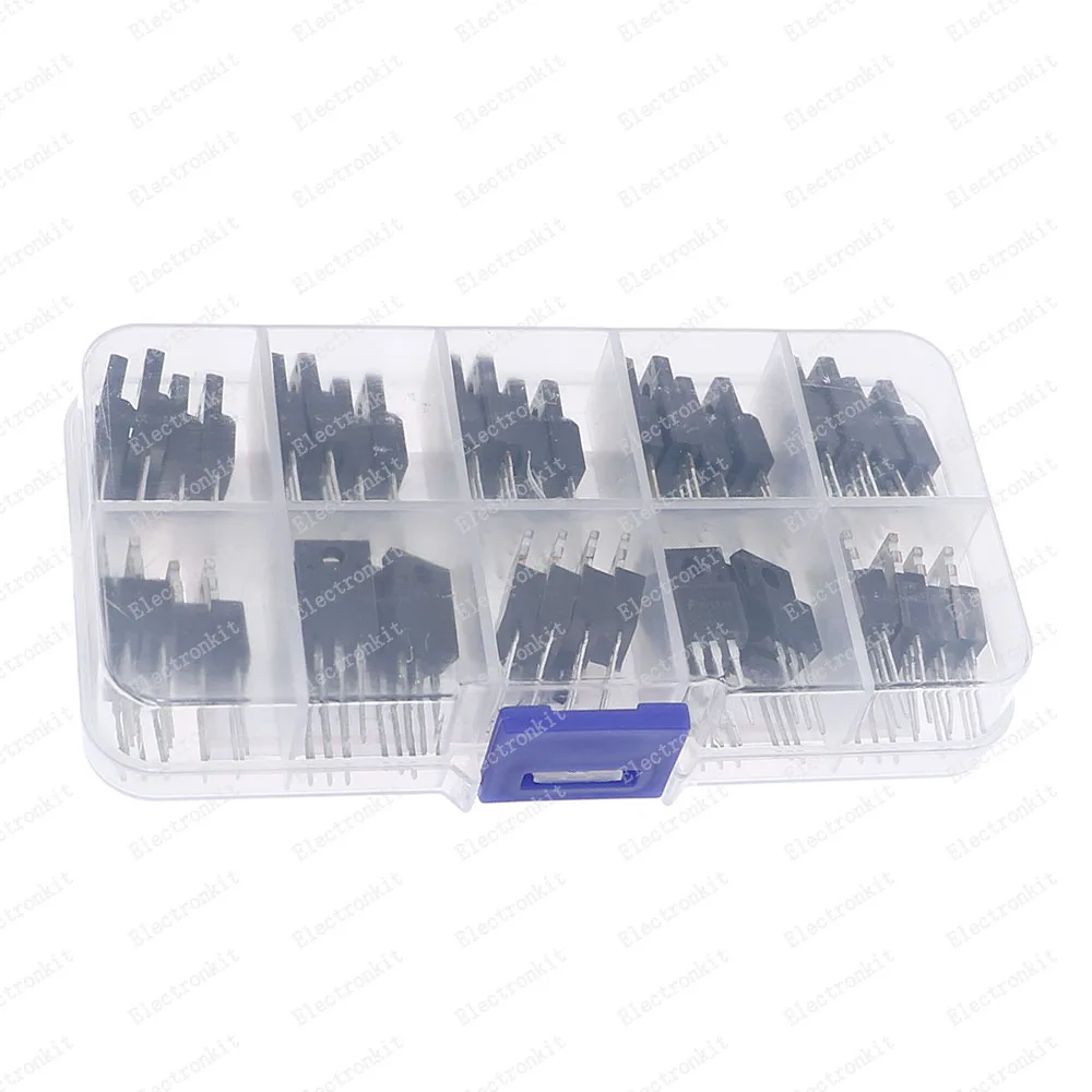 50Pcs 10Values TO-220 Mosfet Transistor Kit Box 2N60 4N60 5N60 8N60 10N60 12N60 20N60 13003 MBR20100 75NF75