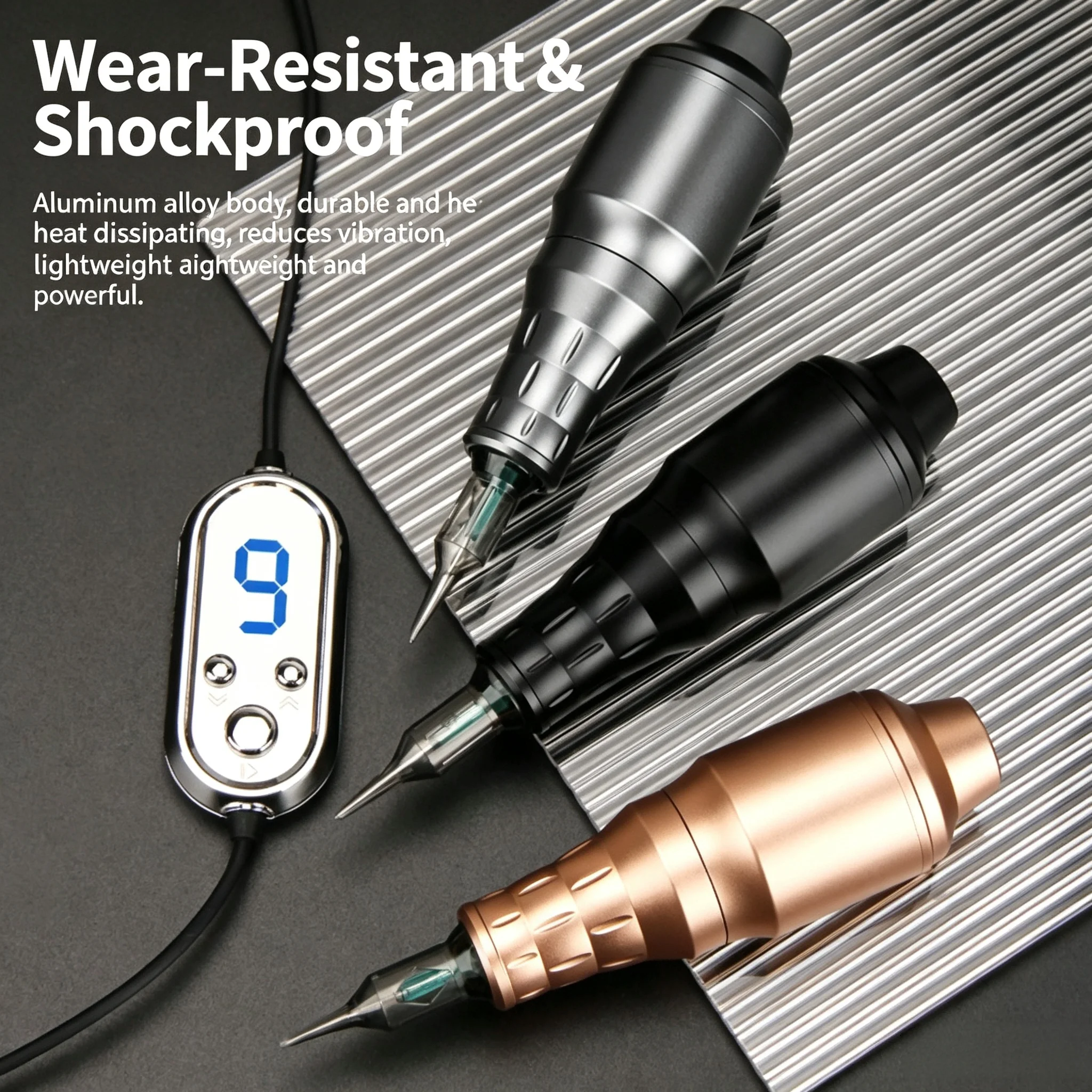 Tattoo Machine Short Pen 9-Speed Adjustment LCD Display Power Supply for Permanent Makeup Cartridge Tattoo Kit